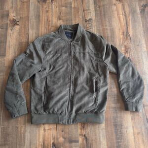 Porter & Ash Olive Green Faux Suede Bomber Jacket Long Sleeve Full Zip Size Med